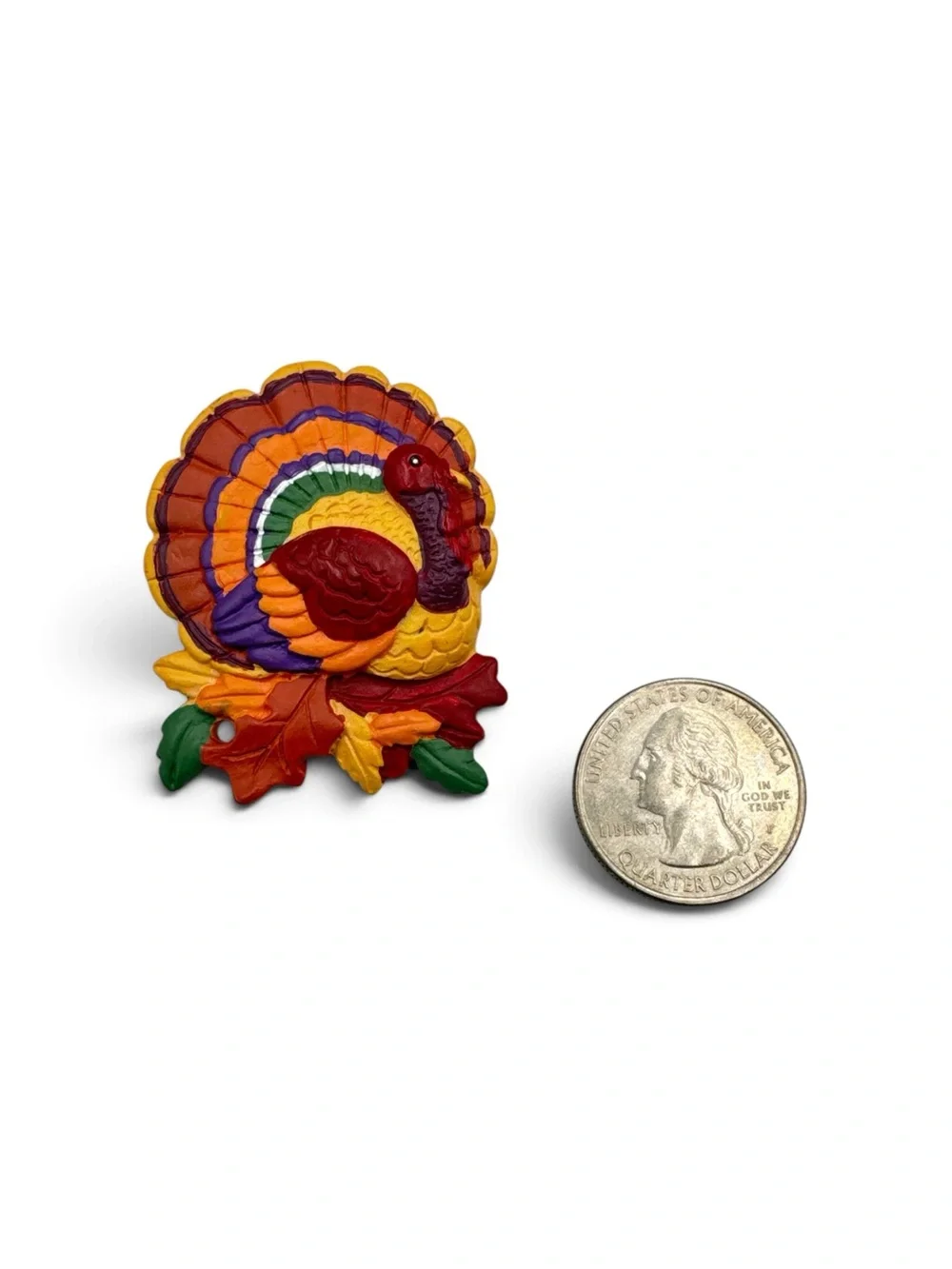 Vintage 1990s Colorful Thanksgiving Turkey Plastic Brooch Pin Fall Novelty